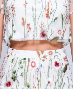 Rebellious Fashion White Embroidered Floral Co-ord - Roxy