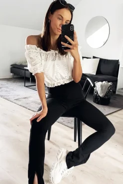 Rebellious Fashion White Embroidered Flower Tie Front Crop Top - Garner