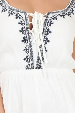 Rebellious Fashion White Embroidered Fringe Playsuit - Kinsley