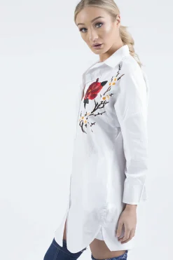Rebellious Fashion White Embroidered Oversized Shirt - Kate