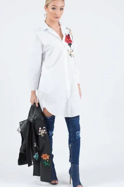 Rebellious Fashion White Embroidered Oversized Shirt - Kate