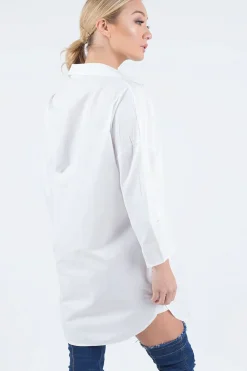 Rebellious Fashion White Embroidered Oversized Shirt - Kate