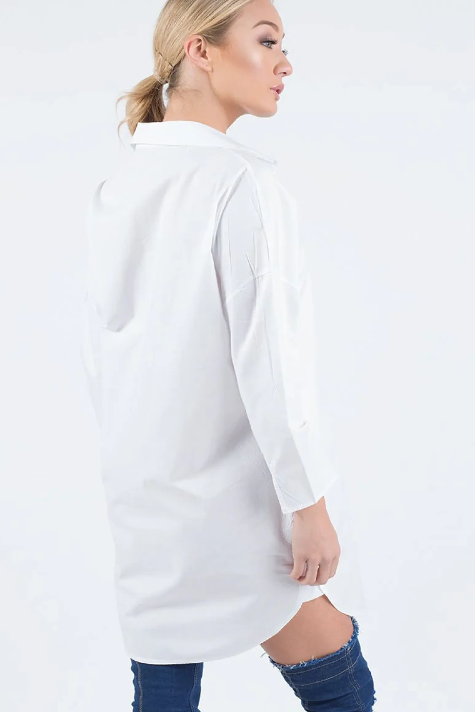 Rebellious Fashion White Embroidered Oversized Shirt - Kate