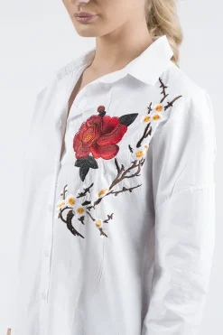 Rebellious Fashion White Embroidered Oversized Shirt - Kate