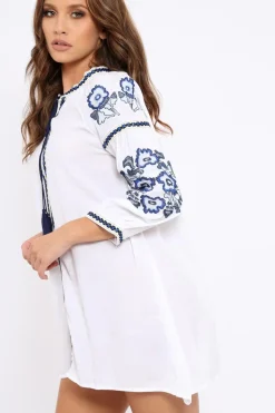 Rebellious Fashion White Embroidered Shirt Dress - Nikki