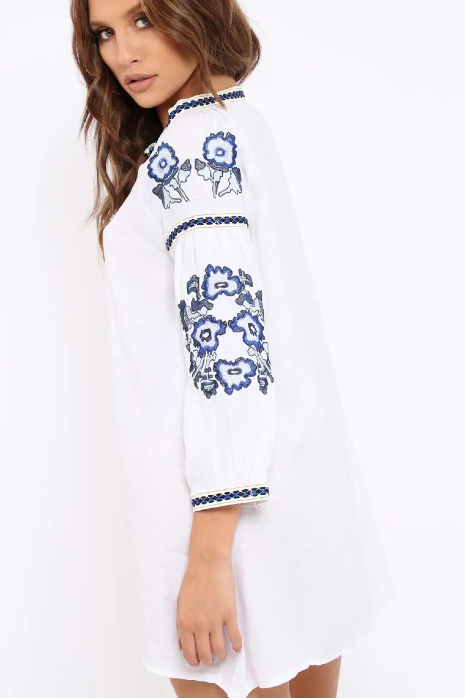 Rebellious Fashion White Embroidered Shirt Dress - Nikki