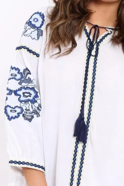 Rebellious Fashion White Embroidered Shirt Dress - Nikki