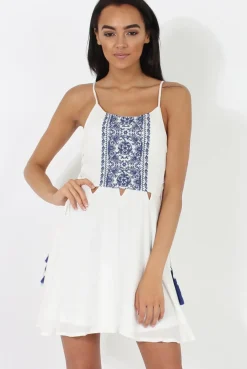Rebellious Fashion White Embroidered Tassel Dress - Anastasia