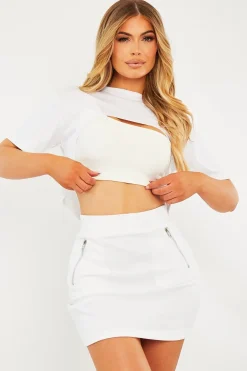 Rebellious Fashion White Extreme Cropped Hem T-shirt - Iliana