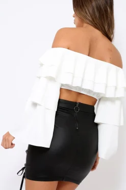 Rebellious Fashion White extreme Layered Frill Bardot Crop Top - Nevaeh