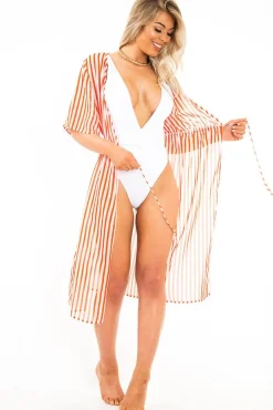 Rebellious Fashion White Extreme Plunge Belted Swimsuit - Elvi