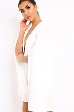 Rebellious Fashion White Extreme Plunge Cape Playsuit - Haylo