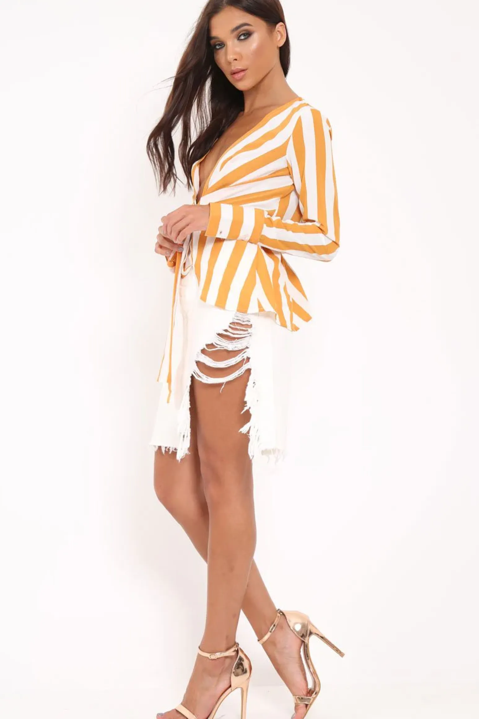 Rebellious Fashion White Extreme Rip Distressed Denim Skirt - Shavy