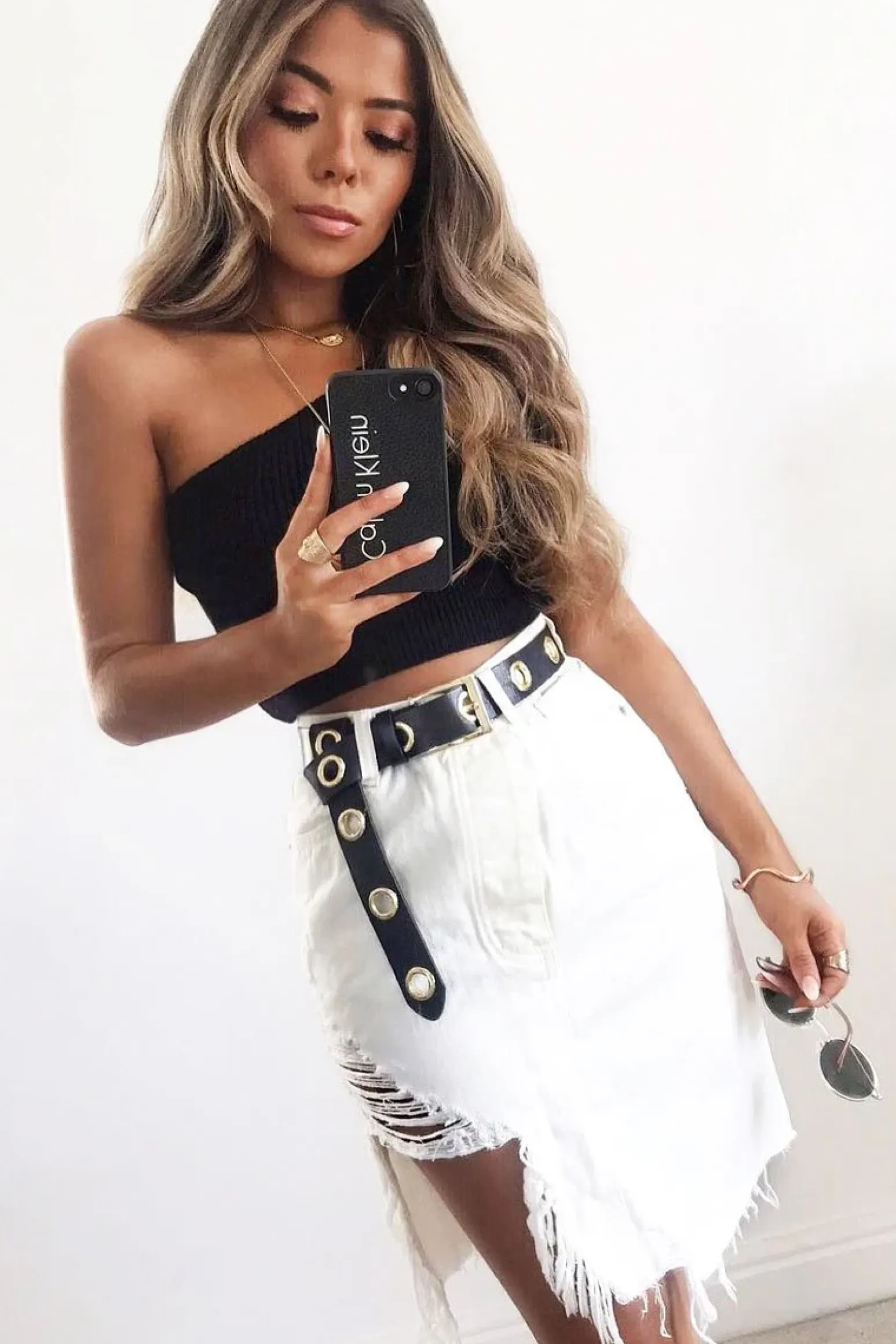 Rebellious Fashion White Extreme Rip Distressed Denim Skirt - Shavy
