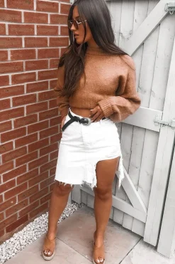 Rebellious Fashion White Extreme Rip Distressed Denim Skirt - Shavy