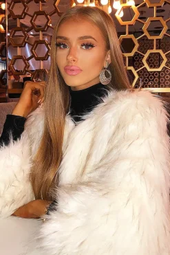 Rebellious Fashion White Faux Fur Coat - Livy