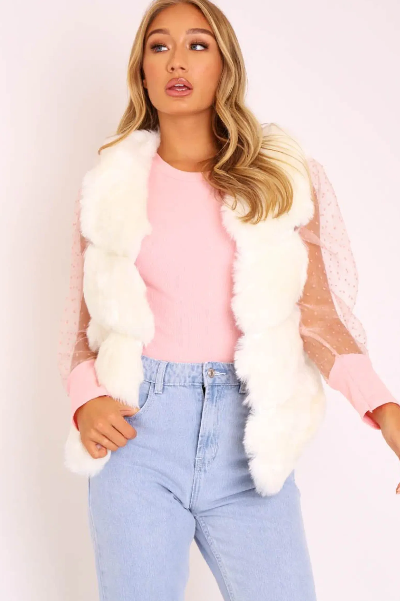 Rebellious Fashion White Faux leather and Fur Gilet - Felicia
