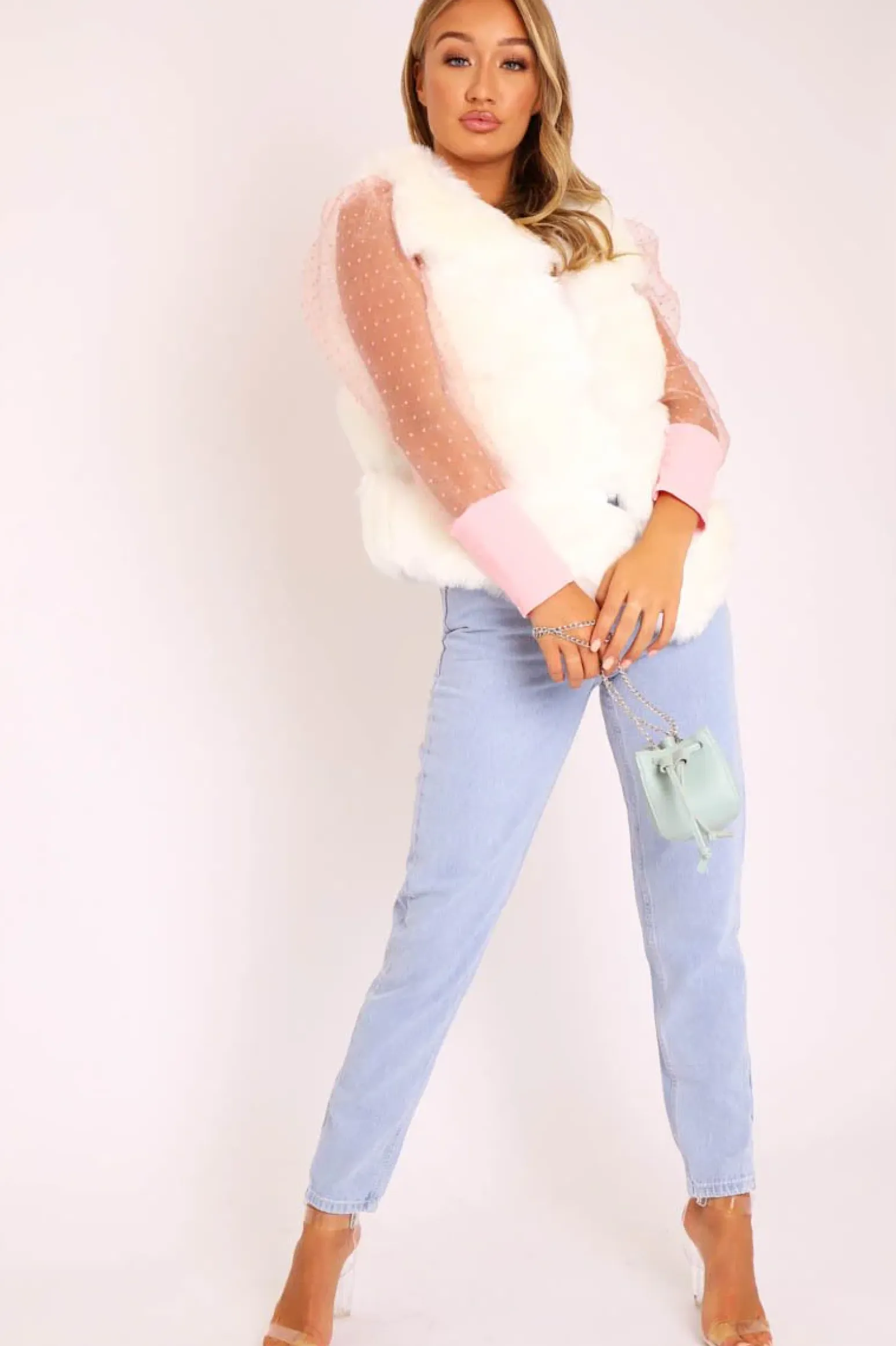 Rebellious Fashion White Faux leather and Fur Gilet - Felicia