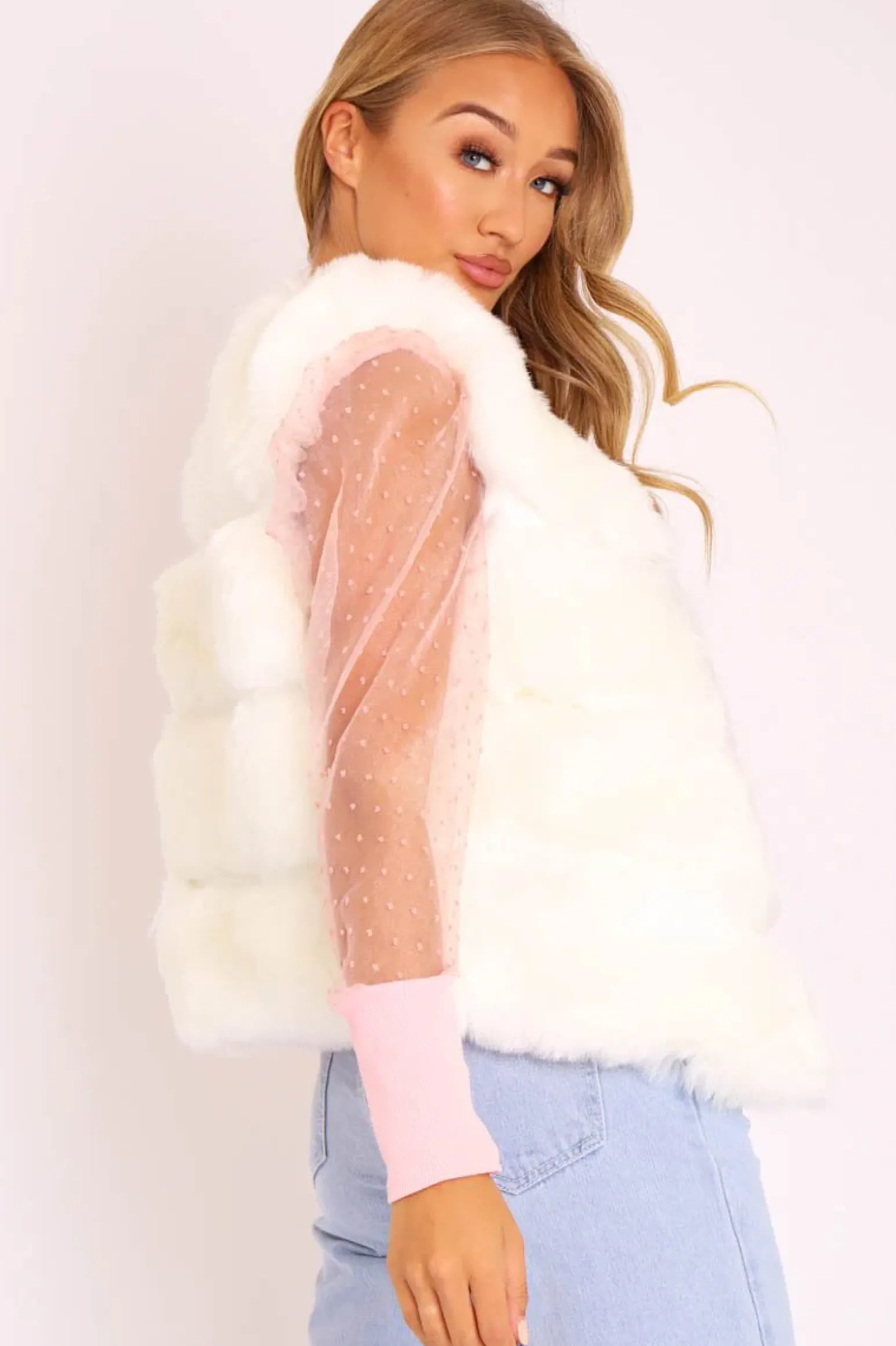 Rebellious Fashion White Faux leather and Fur Gilet - Felicia