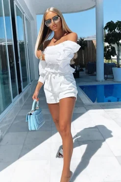 Rebellious Fashion White Faux Leather Belted Shorts - Riyanna