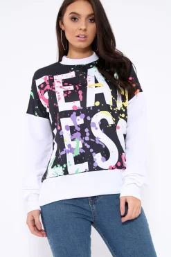 Rebellious Fashion White Fearless Paint Splatter Sweatshirt - Eliza