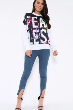 Rebellious Fashion White Fearless Paint Splatter Sweatshirt - Eliza