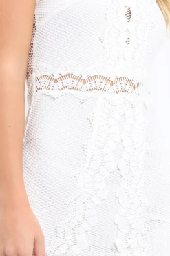 Rebellious Fashion White Fishnet Halterneck Mini Dress - Mae