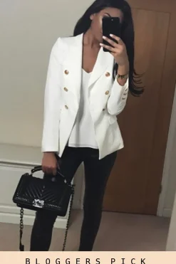 Rebellious Fashion White Fitted Gold Button Blazer - Mei