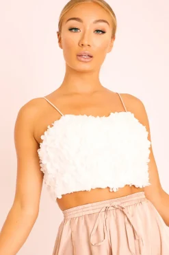 Rebellious Fashion White Floral Applique Crop Top - Freida