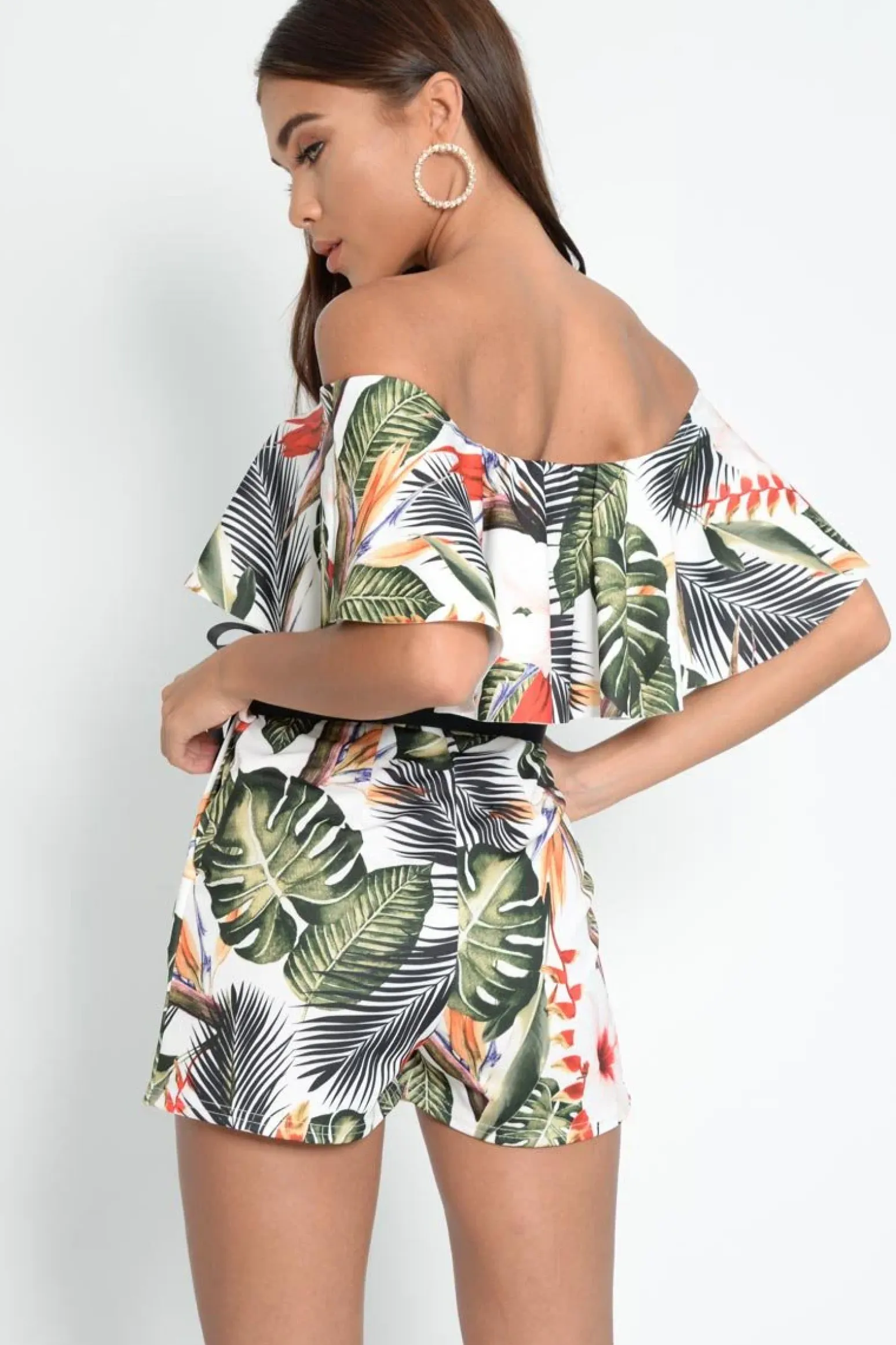Rebellious Fashion White Floral Bardot Frill Playsuit - Rylinn