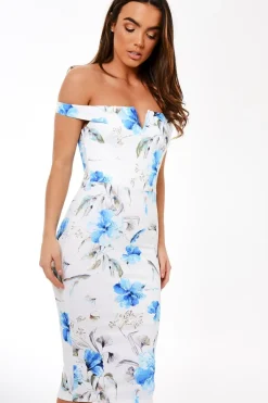 Rebellious Fashion White Floral Bardot Midi Dress - Trinny