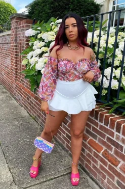 Rebellious Fashion White Floral Bardot Off The Shoulder Mesh Bodysuit - Hayle