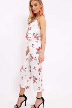 Rebellious Fashion White Floral Bralet and Cropped Pants Co-ord - Faria