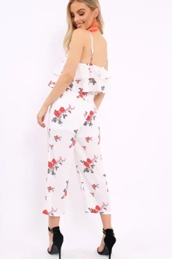 Rebellious Fashion White Floral Bralet and Cropped Pants Co-ord - Faria