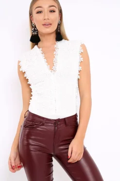 Rebellious Fashion White Floral Crochet Off The Shoulder Bodysuit - Shae