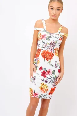 Rebellious Fashion White Floral Cross Over Strap Dress - Briony