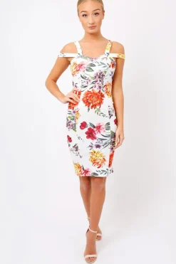 Rebellious Fashion White Floral Cross Over Strap Dress - Briony