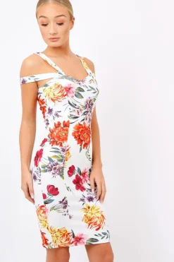 Rebellious Fashion White Floral Cross Over Strap Dress - Briony