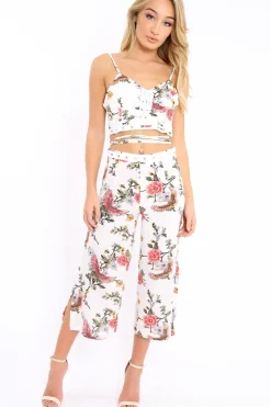Rebellious Fashion White Floral Cullotes - Destini
