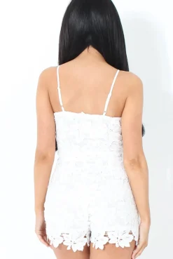 Rebellious Fashion White Floral Detail Playsuit - Amanda