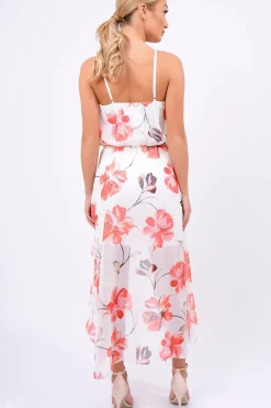 Rebellious Fashion White Floral Dip Hem Maxi Dress - Raina