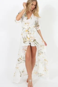Rebellious Fashion White Floral Dip Hem Playsuit - Caprice