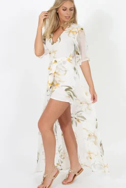 Rebellious Fashion White Floral Dip Hem Playsuit - Caprice