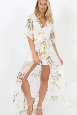 Rebellious Fashion White Floral Dip Hem Playsuit - Caprice