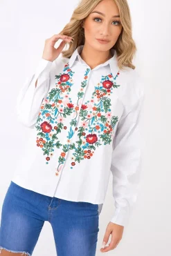 Rebellious Fashion White Floral Embroidered Shirt - Solange