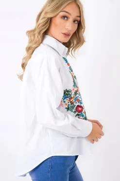 Rebellious Fashion White Floral Embroidered Shirt - Solange