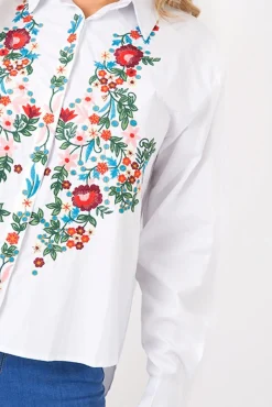 Rebellious Fashion White Floral Embroidered Shirt - Solange