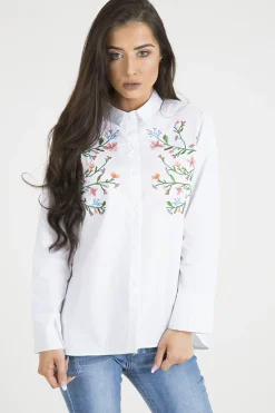Rebellious Fashion White Floral Embroidered Shirt - Lara