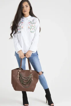Rebellious Fashion White Floral Embroidered Shirt - Lara