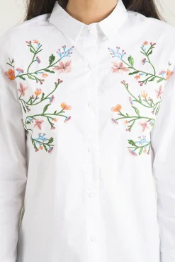 Rebellious Fashion White Floral Embroidered Shirt - Lara